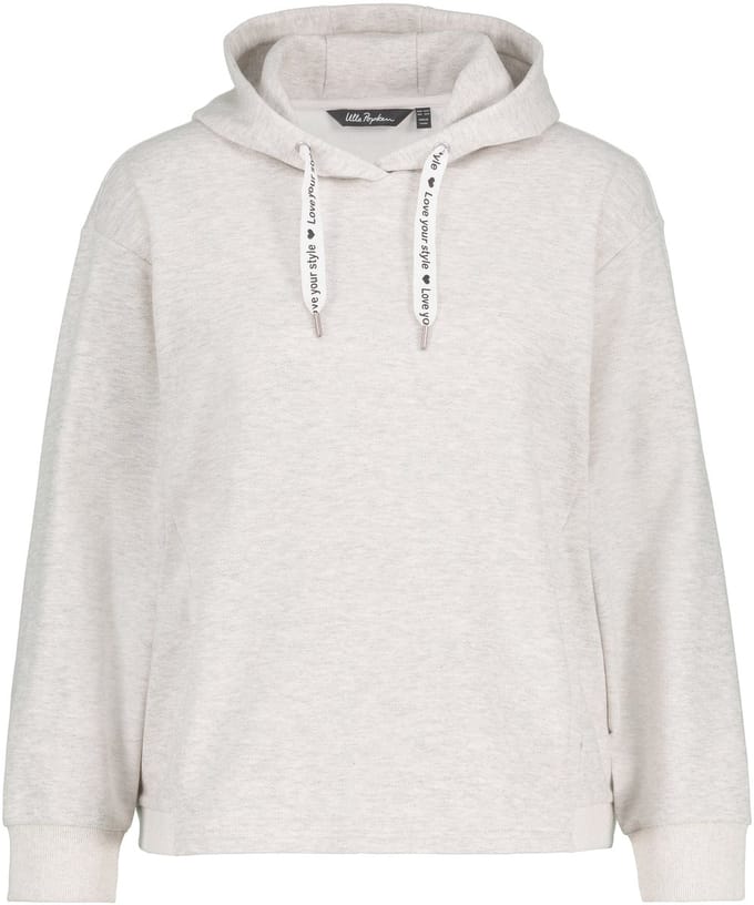Ulla Popken - Dames - hoodie visgraat oversized lange mouwen capuchonshirt - Lichtgrijs melange - Maat 46+