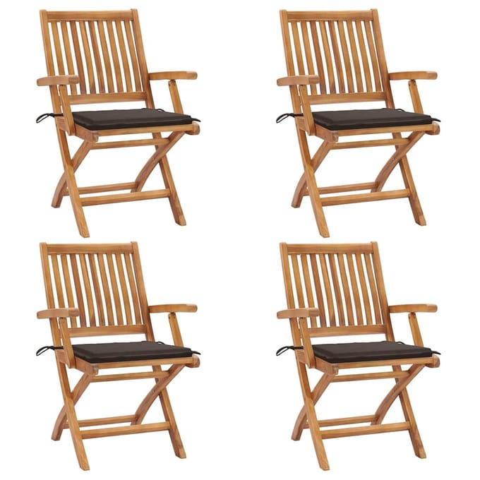vidaXL - Opklapbare - stoelen - met - kussens, - 4 - stuks, - massief - teakhout