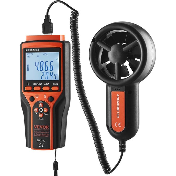 Gesplitste Handheld Anemometer, 14℉-140℉, Digitale Windsnelheid CFM Meter Indicator met LED Achtergrondverlicht Scherm, Meet Windsnelheid Windtemperatuur Luchtstroom