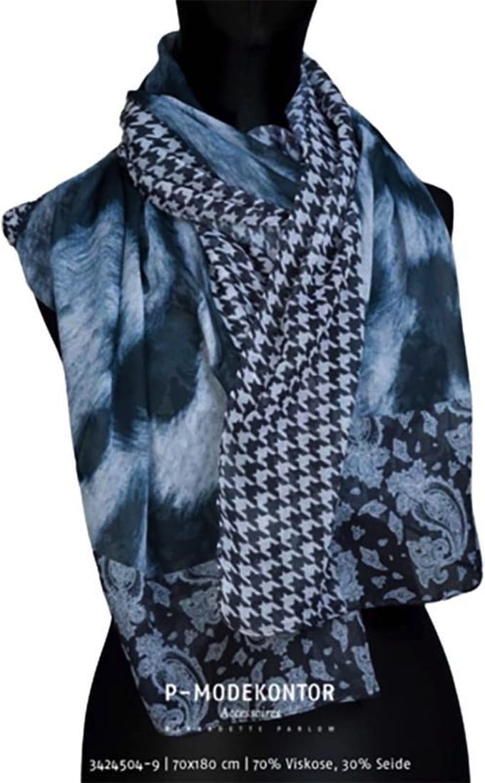 Dames Sjaal Blauw Met Pied De Poule Print