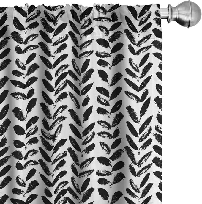 ABAKUHAUS zwart-wit gordijnset – 2x75x225 cm – microvezel, halfdonker