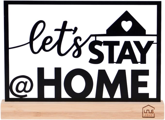UNUS decoratieve standaard “Let’s Stay Home” van metaal met bamboe voet