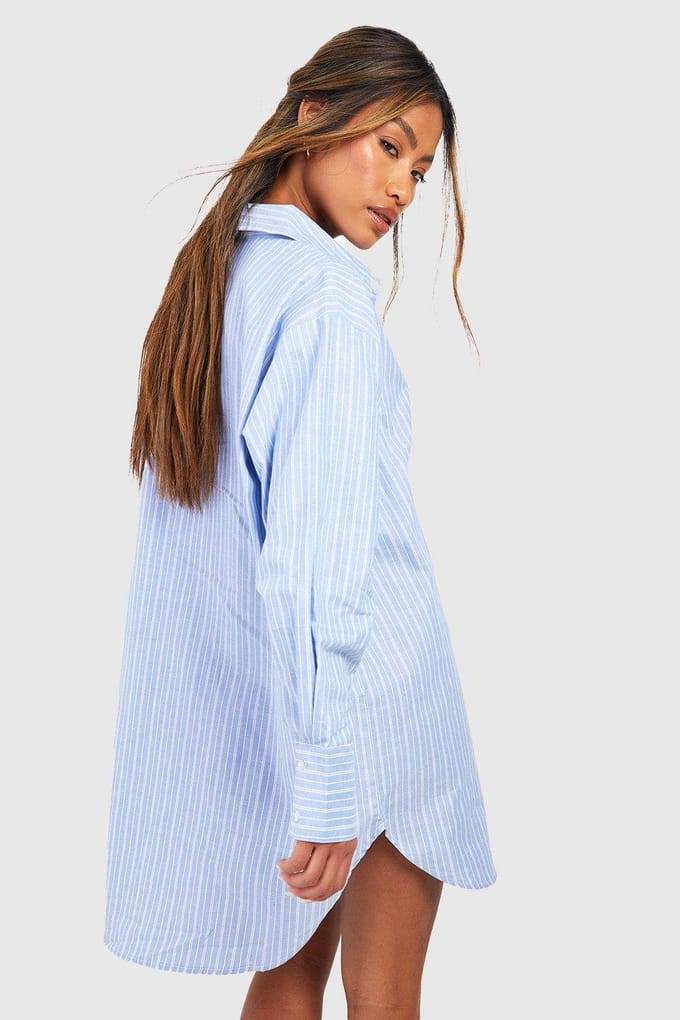 boohoo Dames Cotton Stripe Oversized Pyjama Night Shirt | Blue | Maat: 6