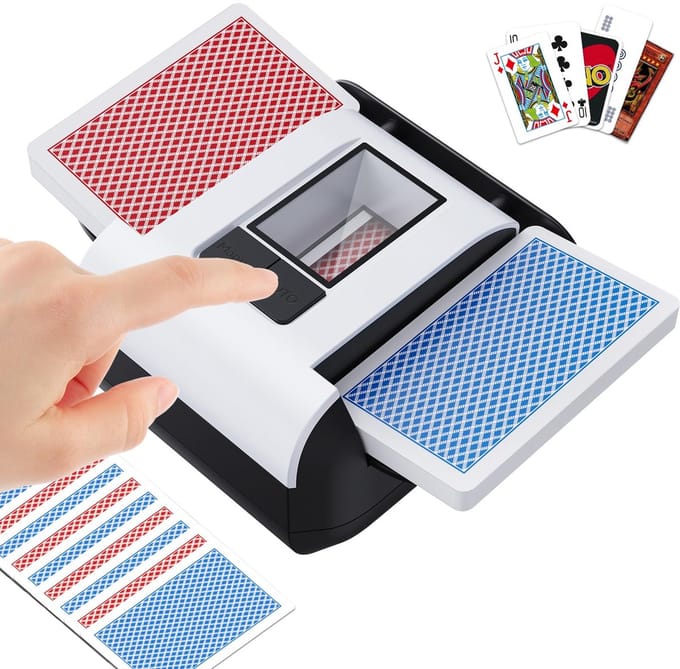 KPAW Automatic Card Shuffler - One-Press AUTO & Manual Mode, Electric Shuffling Machine for 1-2 Decks, Low Noise