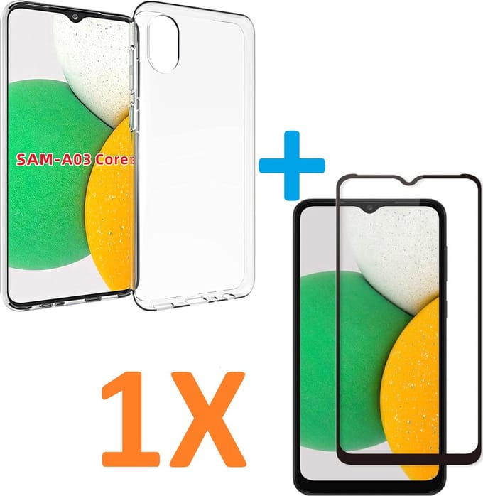 Silicone hoesje transparant met 1 Pack Full Tempered glas Screen Protector Geschikt voor: Samsung Galaxy A03 Core