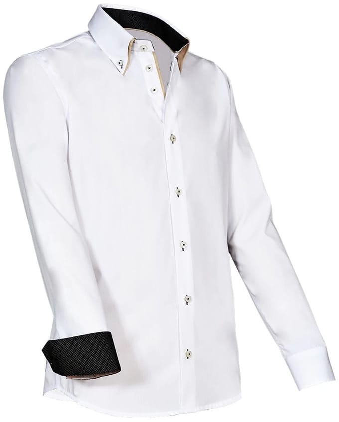 Giovanni Capraro 922-10 Heren overhemd | Wit met zwart/creme accenten | Maat L