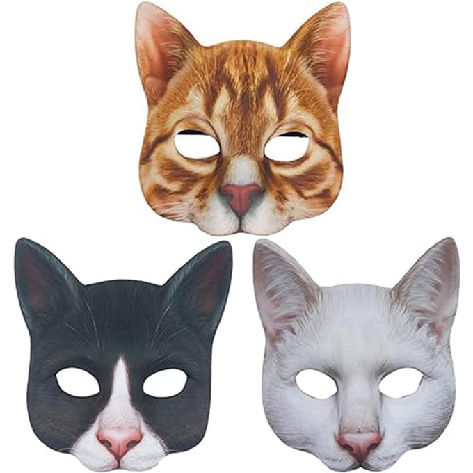 3PCS realistische kattenmaskers voor Halloween Kerstmis Pasen Feestaccessoire beige