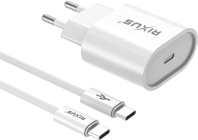 Rixus RXHC20C Fast Charger USB-C To USB-C Cable 1.8m 20W White