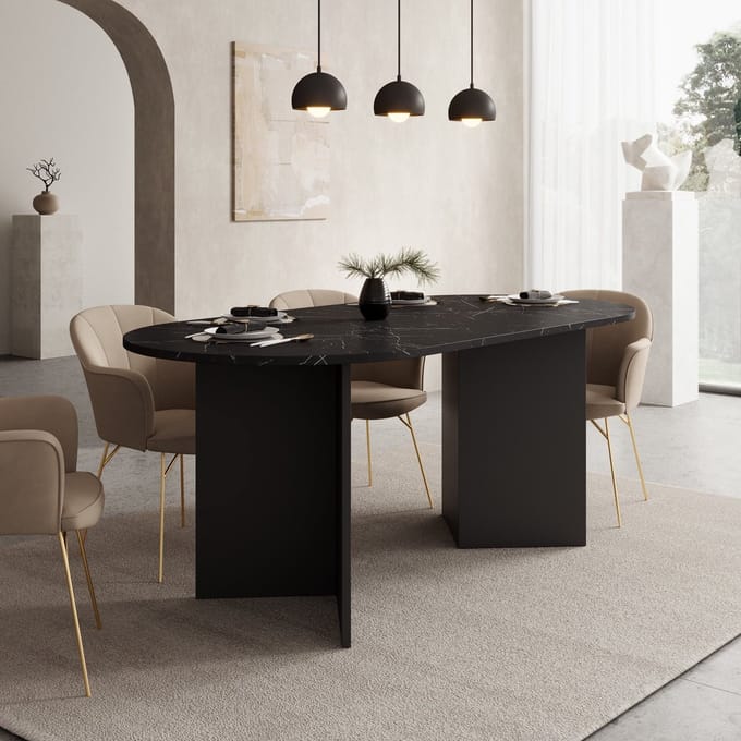 Meubella - Glenne - Eetkamertafel - Zwart marmerlook - 185x90x75 cm