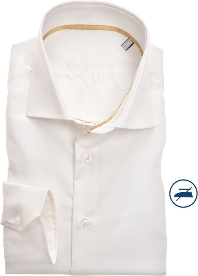 Ledub modern fit overhemd - beige twill - Strijkvrij - Boordmaat: 39