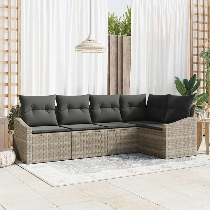 vidaXL Bankstel 5 st Lichtgrijs poly rattan
