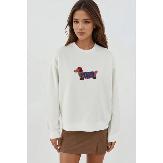 Overmaat Crew Neck Geborduurd Katoenen Sweatshirt