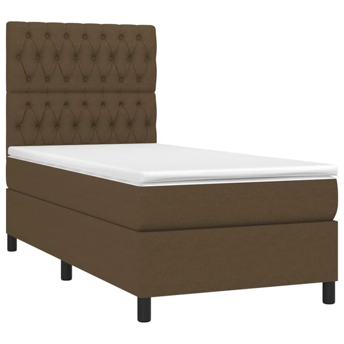 vidaXL - Boxspring - met - matras - en - LED - stof - donkerbruin - 90x190 - cm