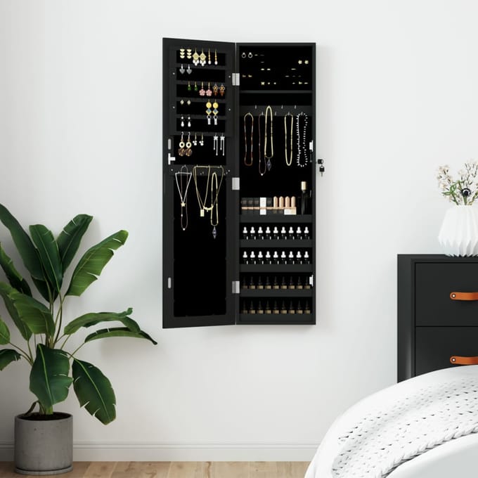vidaXL - Sieradenkast - met - spiegel - wandgemonteerd - 30x8,5x106 - cm - zwart