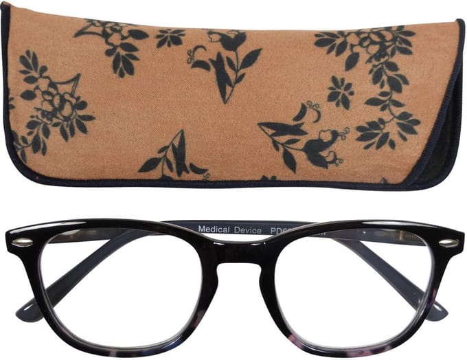 Lilly&June Leesbril Zwart Marmer +1 - Met Bruin Bloemmotief Etui