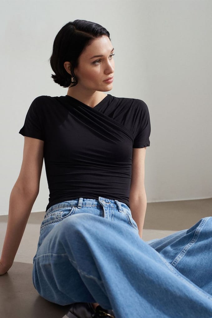 Slim Fit V-hals Jersey Blouse