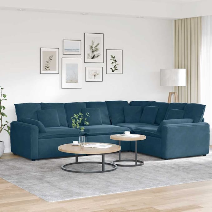 vidaXL - Modulaire - bank - met - kussens - fluweel - blauw