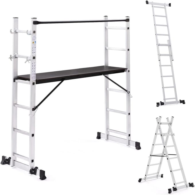 Multifunctionele aluminium steiger met platform en wielen - hoogte 165 cm