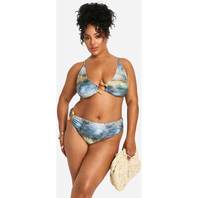 boohoo Dames Plus Abstract Geparelde Bikini Set | Blauw | Maat: 56