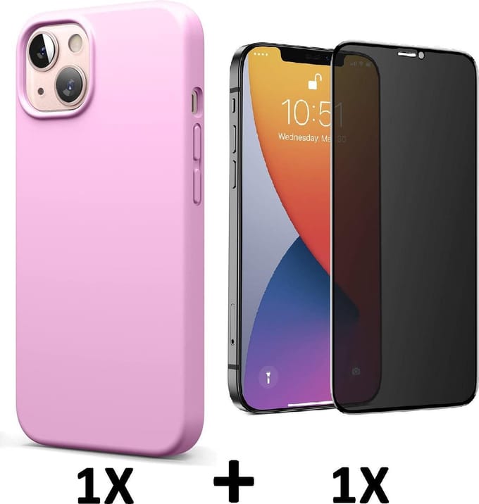 HB Hoesje Geschikt voor Apple iPhone 13 - Roze / Privacy Glazen Screenprotector - Siliconen Back Cover