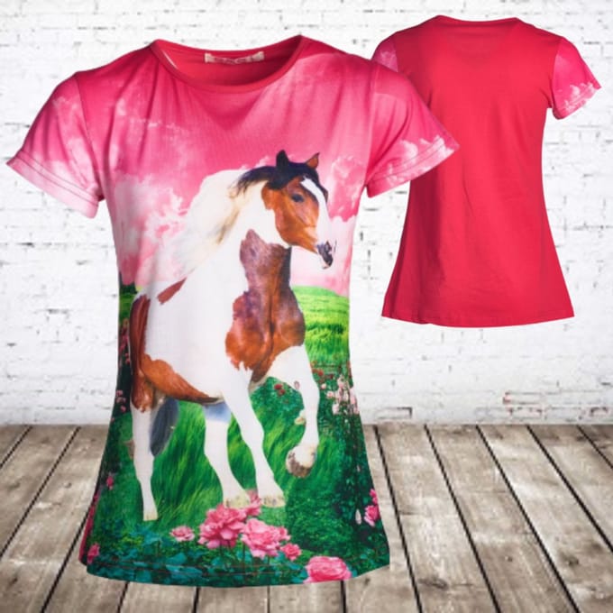 Meisjes t shirt met paard - Roze - 86/92