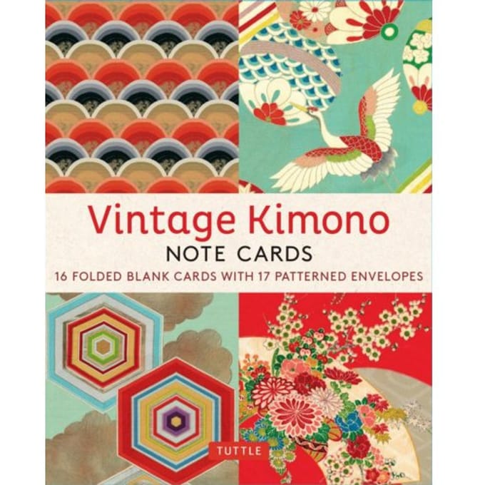 Vintage Kimono, 16 Note Cards: 8 Illustrations From 1900's Vintage Japanese Kimono Fabrics (Blank - Tuttle Studio