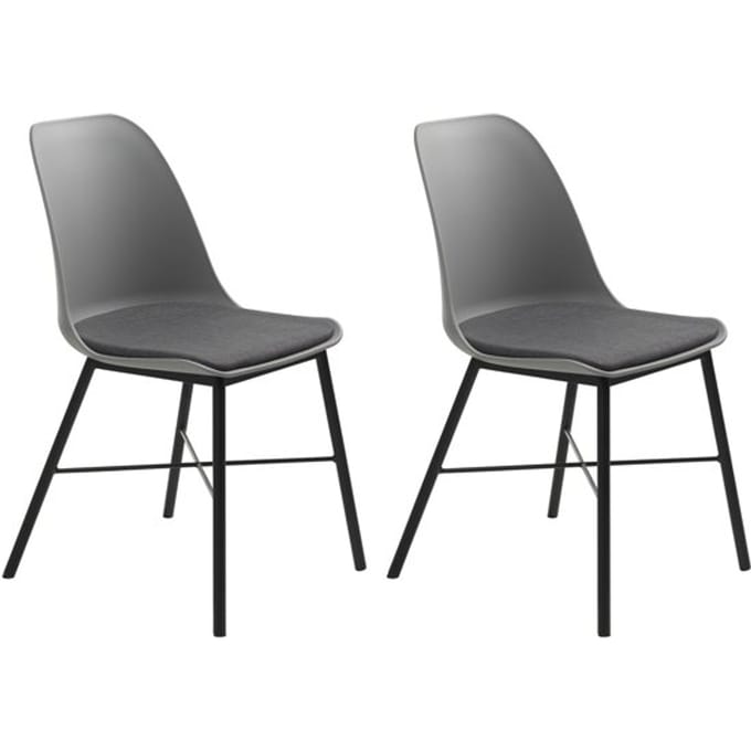24Designs Mackay Stoel - Set Van 2 - Grijs + Grijs Zitkussen - Zwart Onderstel