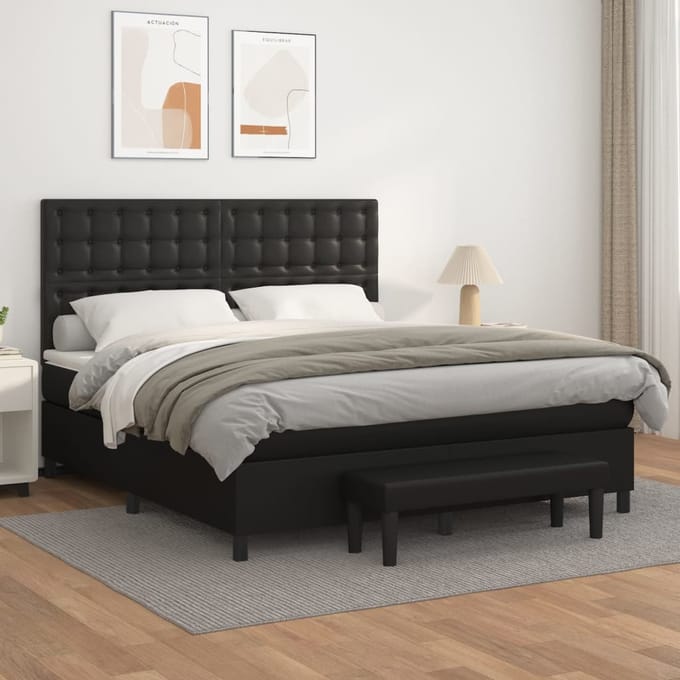 vidaXL - Boxspring - met - matras - kunstleer - zwart - 180x200 - cm