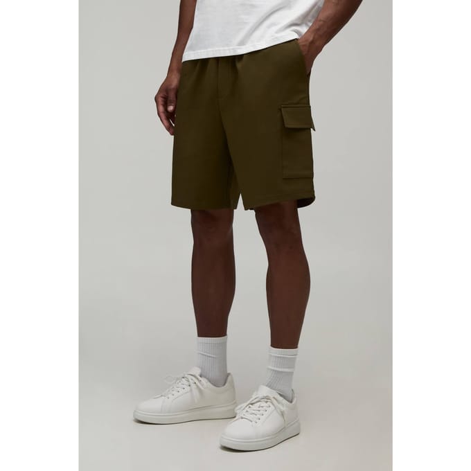 Relaxed Fit Cargo Shorts Met Elastische Tailleband En Technische Stretch | Khaki | Size Medium
