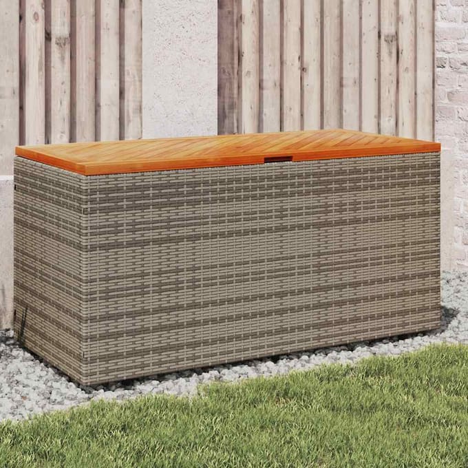 vidaXL - Tuinbox - 110x50x54 - cm - poly - rattan - en - acaciahout - grijs