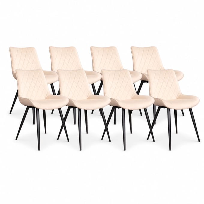 DS4U® - Benito eetkamerstoel - Set van 8 - Ivoor - Velvet