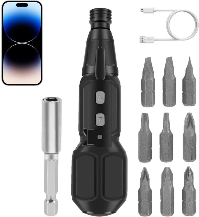 Elektrische Schroevendraaier - Accu Schroevendraaier Set - Klusjes Thuis - USB Oplaadbaar - 20 cm - Zwart