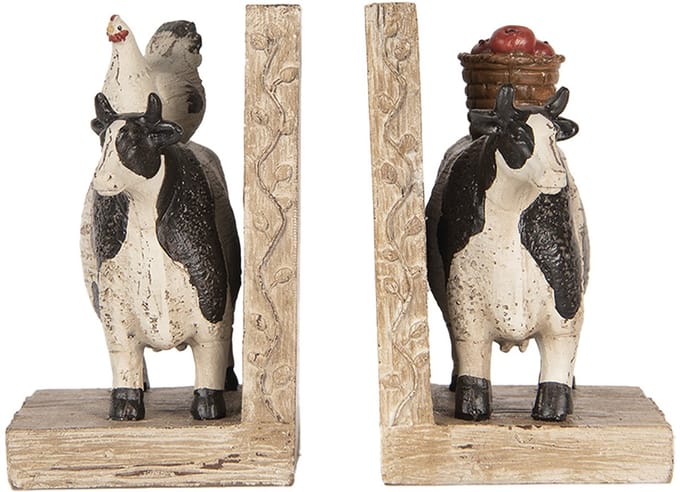 Clayre & Eef Boekensteunen Set van 2 Koe 17x10x14 cm Bruin Kunststof