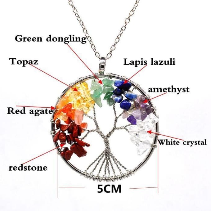 Collier - Arbre de vie - 7 Chakras - Pierre naturelle - Longue chaîne