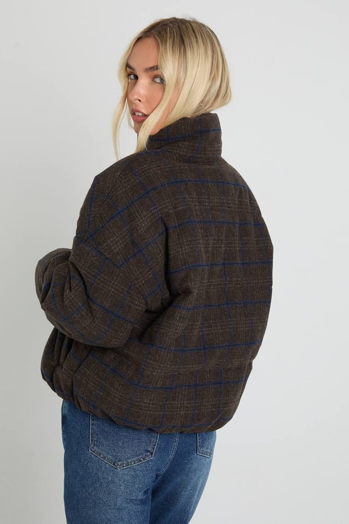 boohoo Dames Check Puffer Jacket | Brown | Maat: 14
