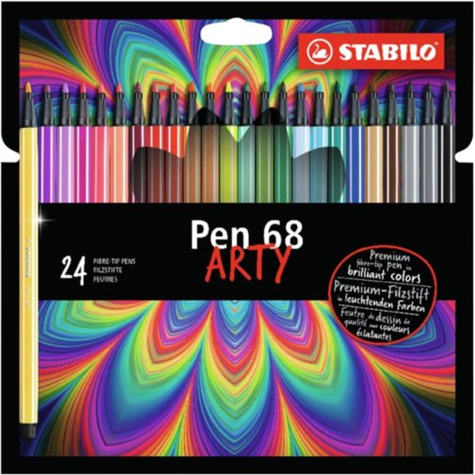STABILO Pen 68 - Premium Viltstift - ARTY Set - Etui Met 24 Kleuren