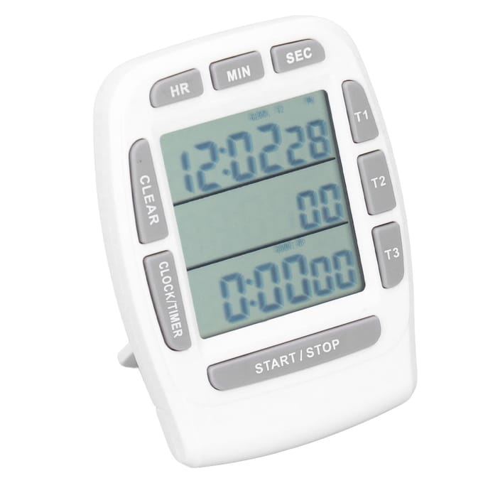 Horloge Triple Minuteur Compte à Rebours Haut 4.0x4.4cm Affichage LCD Multifonction Blanc Batterie Intégrée gray