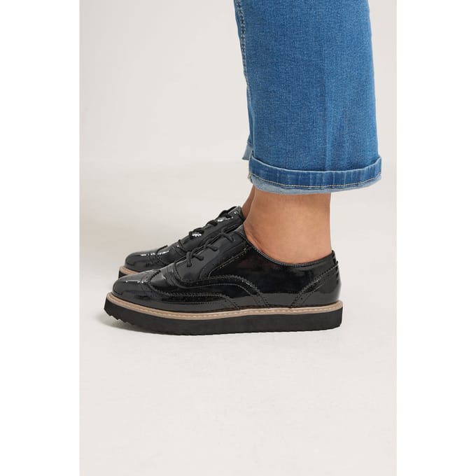 Yours Zwarte Imitatieleer Veterbrogues In Extra Brede Eeepasvormsize 39EEE