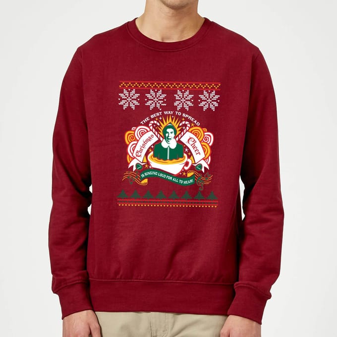 Elf Christmas Cheer Christmas Jumper - Burgundy - L