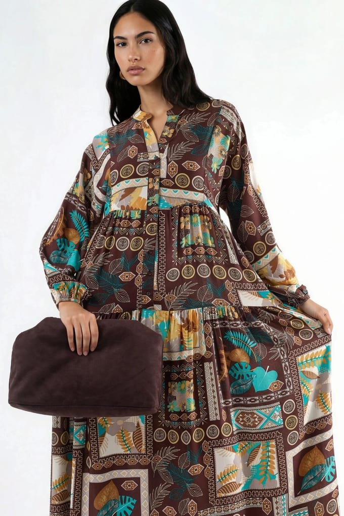 V-hals Patroon Maxi Jurk