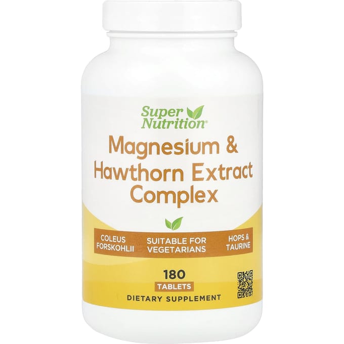 Super Nutrition, Magnesium en Meidoornextract Complex, 180 Tabletten