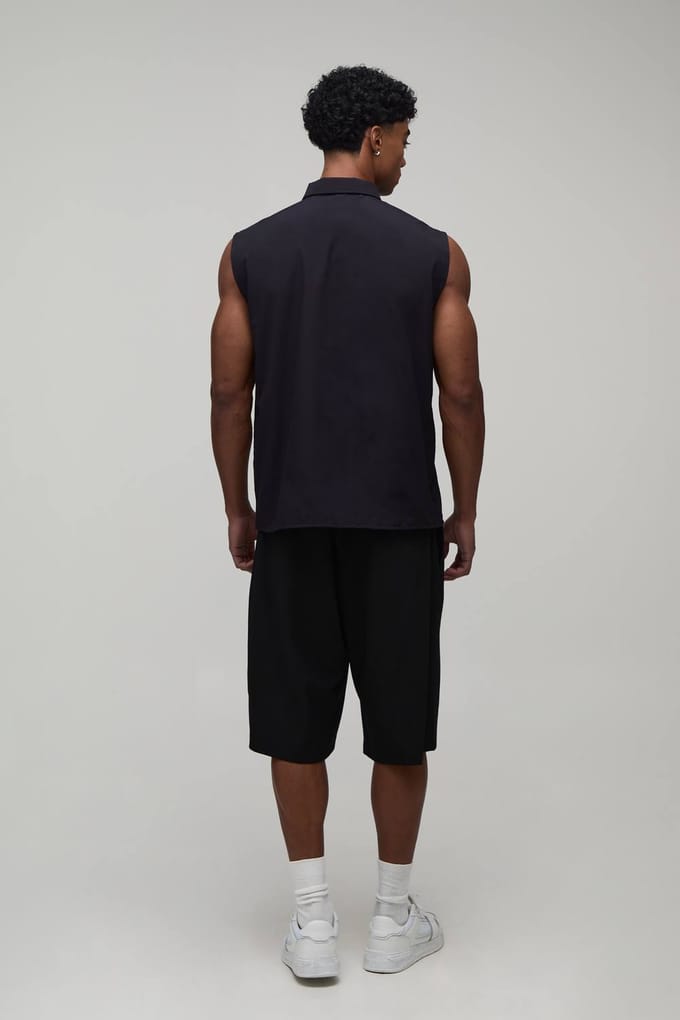 Regular Fit Mouwloos Overhemd Met Stropdas | Black | Size Medium