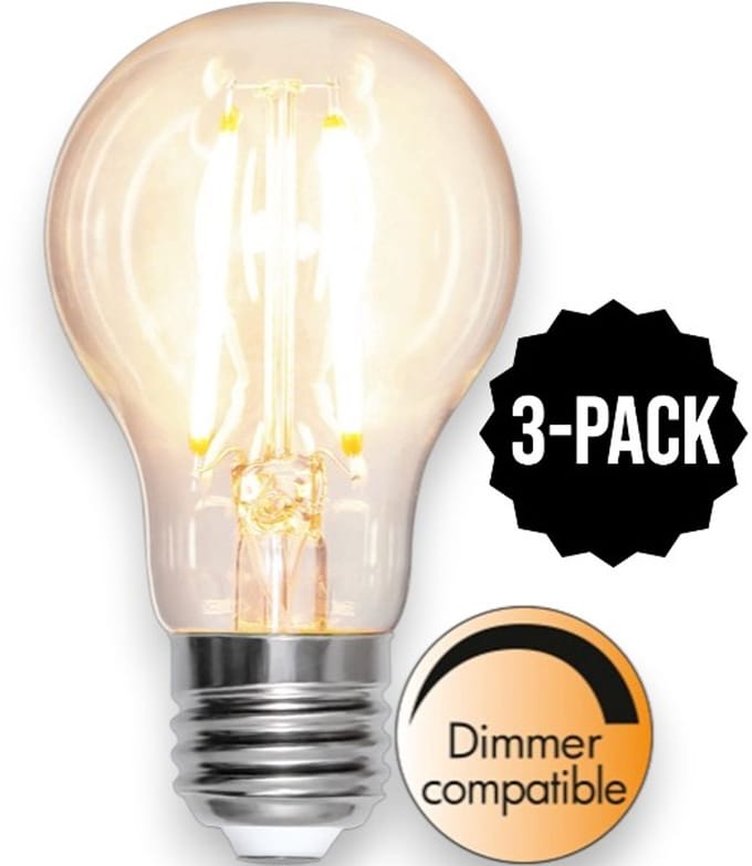 3-Pack | Standaard bol - E27 - 8W - Extra Warm Wit - 2700K - Dimbaar - Filament - Helder