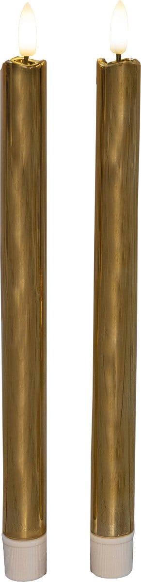 Anna's Collection LED dinerkaarsen - 2x st - goud glimmend - 25 cm - met timer - 3D vlam