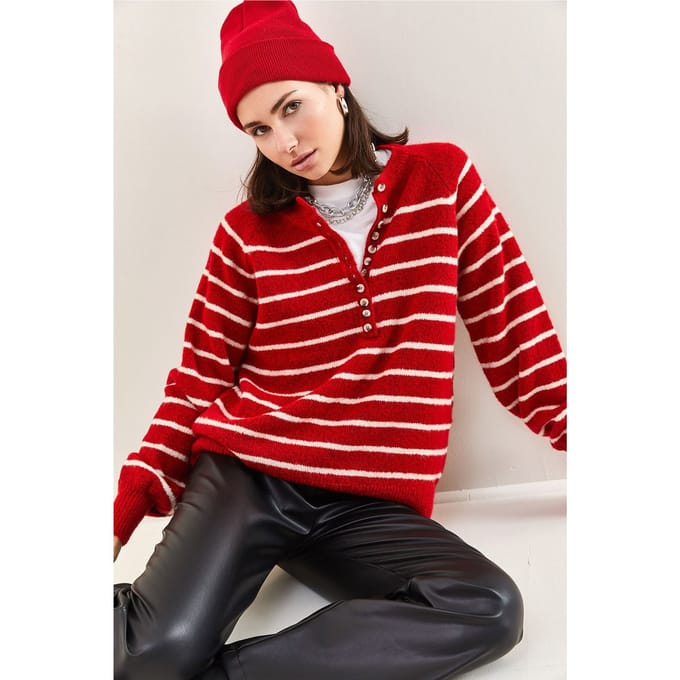 Knopkraag Relaxed Fit Gebreide Trui