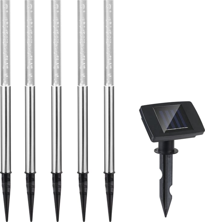 Deuba Tuinlamp - Zonne energie Set van 5 Schemersensor IP44 - Wit
