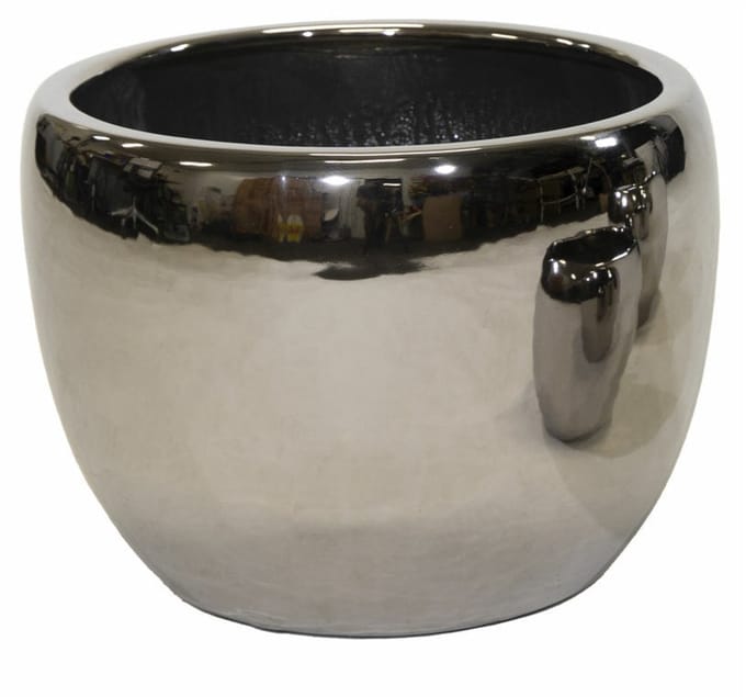 Mega Collections Bloempot Emperor Belly - rond - zilver - D37 x H30 cm - glans
