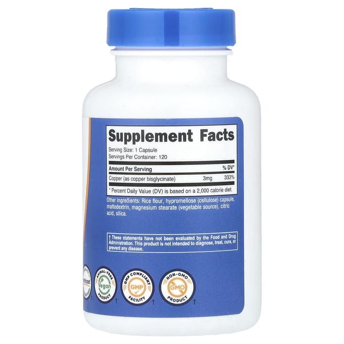 Nutricost, Glycinate de cuivre, 3 mg, 120 gélules