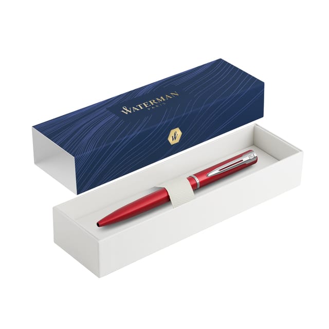 Waterman Allure balpen | rode lak | medium punt | blauwe inkt | geschenkverpakking