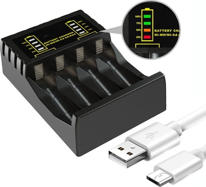 DrPhone BD10 - 4 Slot Batterij Lader - Led Indicator Ni-MH - Geschikt voor AAA/AA